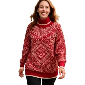 Cabin Creek Red and White Turtleneck Sweater.